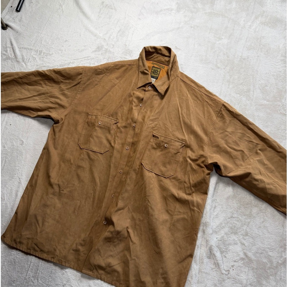 BRUNO B Mens Sueded Microfiber Button‎ Down Shirt 3XL Tall Brown Long Sleeve